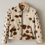 Handmade Cowhide Leather Jacket – Natural Fur Pattern, Vintage Rodeo Style