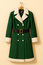 Green Santa Trench Coat with White Fur Trim | Christmas Winter Coat