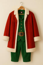 Santa Elf Costume Set – Red and Green Christmas Suit with Vest, Pants and Hat
