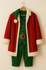 Santa Elf Costume Set – Red and Green Christmas Suit with Vest, Pants and Hat