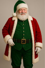 Santa Elf Costume Set – Red and Green Christmas Suit with Vest, Pants and Hat