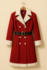 Santa Claus Red Trench Coat with White Fur Trim | Christmas Winter Coat