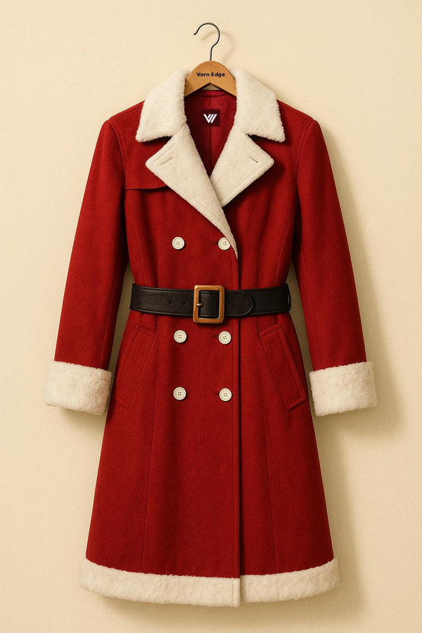Santa Claus Red Trench Coat with White Fur Trim | Christmas Winter Coat