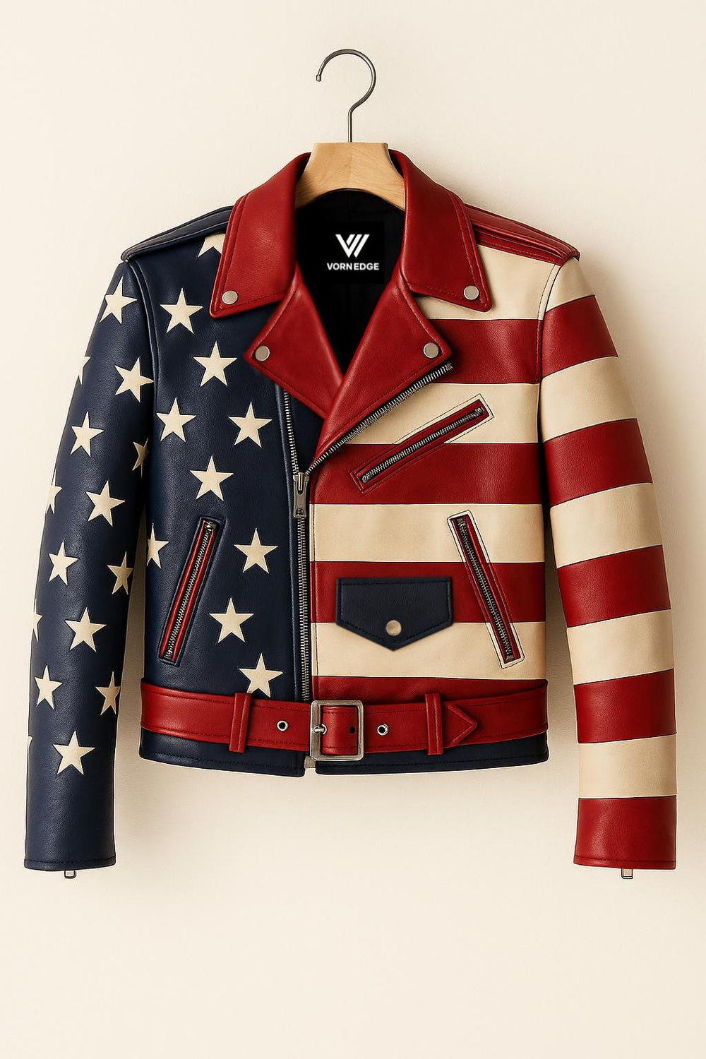 Handmade American Flag Leather Biker Jacket: Vintage Moto Style