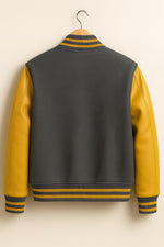 Charcoal and Yellow Varsity Jacket – Classic Wool Letterman Bomber