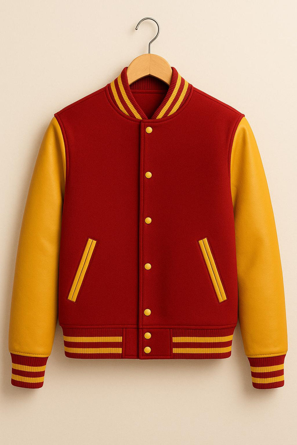Red and Yellow Varsity Jacket – Classic Wool Letterman Bomber Coat