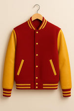 Red and Yellow Varsity Jacket – Classic Wool Letterman Bomber Coat
