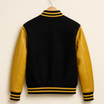 Black and Yellow Varsity Jacket – Classic Wool Letterman Bomber Coat
