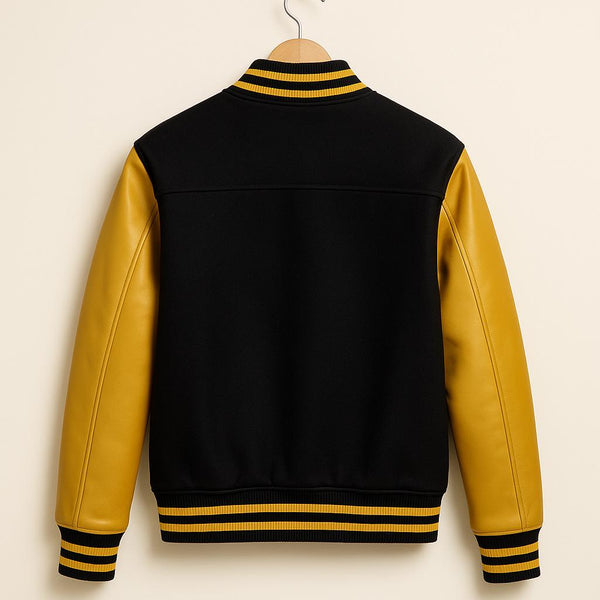 Black and Yellow Varsity Jacket – Classic Wool Letterman Bomber Coat