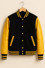 Black and Yellow Varsity Jacket – Classic Wool Letterman Bomber Coat