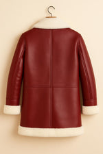 Red Shearling Coat with Buckle Details | Vintage Faux Leather Jacket