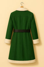 Green Santa Trench Coat with White Fur Trim | Christmas Winter Coat