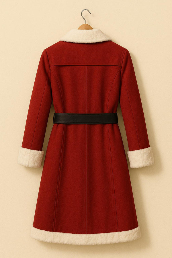 Santa Claus Red Trench Coat with White Fur Trim | Christmas Winter Coat