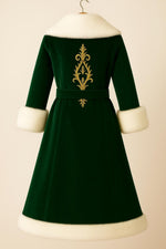 Green Velvet Santa Coat: Faux Fur Trim, Gold Embroidery