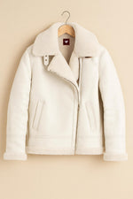 Luxury White Aviator Jacket – Leather Shearling Fur Lined Winter Coat