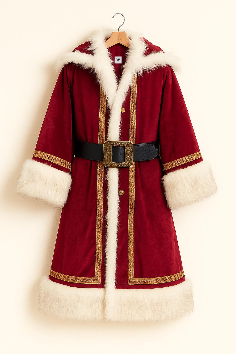 Handmade Luxury Velvet Santa Coat: Faux Fur Trim, Gold Embroidery