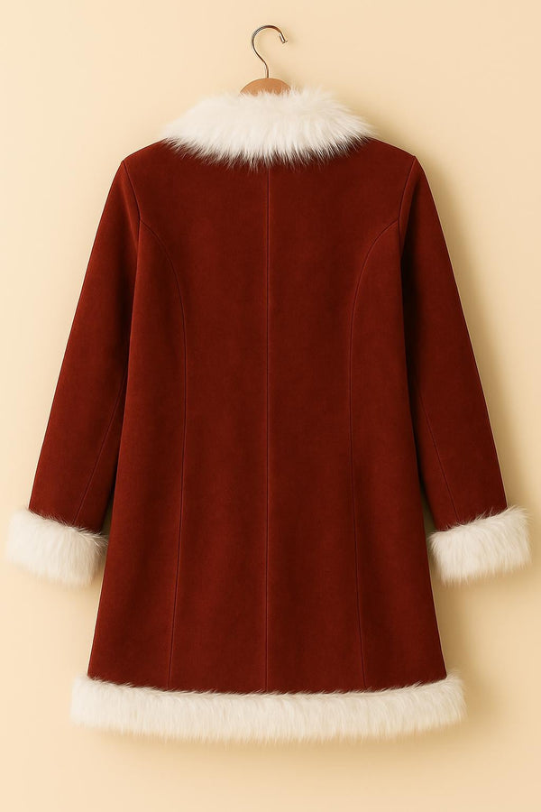 Santa Red Faux Fur Coat with Silver Embroidery | Vintage Winter Jacket