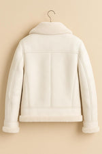 Luxury White Aviator Jacket – Leather Shearling Fur Lined Winter Coat