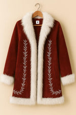 Santa Red Faux Fur Coat with Silver Embroidery | Vintage Winter Jacket