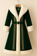 Green Velvet Santa Coat: Faux Fur Trim, Gold Embroidery