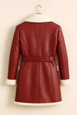 Vintage Red Christmas Coat – Fur Trim Santa Shearling Jacket