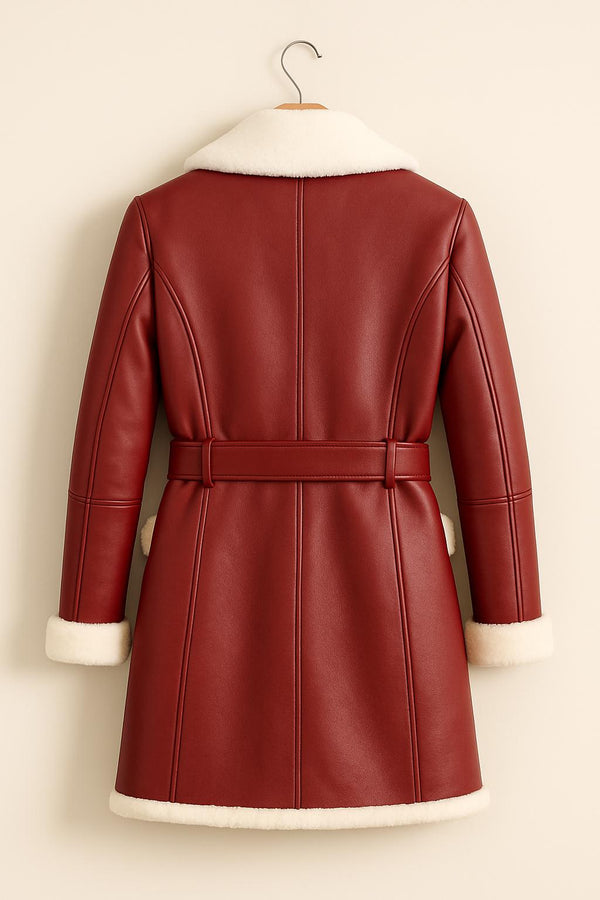 Vintage Red Christmas Coat – Fur Trim Santa Shearling Jacket