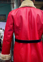 Red Leather Santa Coat | Luxury Double Breasted Christmas Jacket