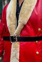 Red Leather Santa Coat | Luxury Double Breasted Christmas Jacket