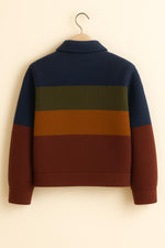 Wool Colorblock Jacket – Striped Winter Coat with Zipper