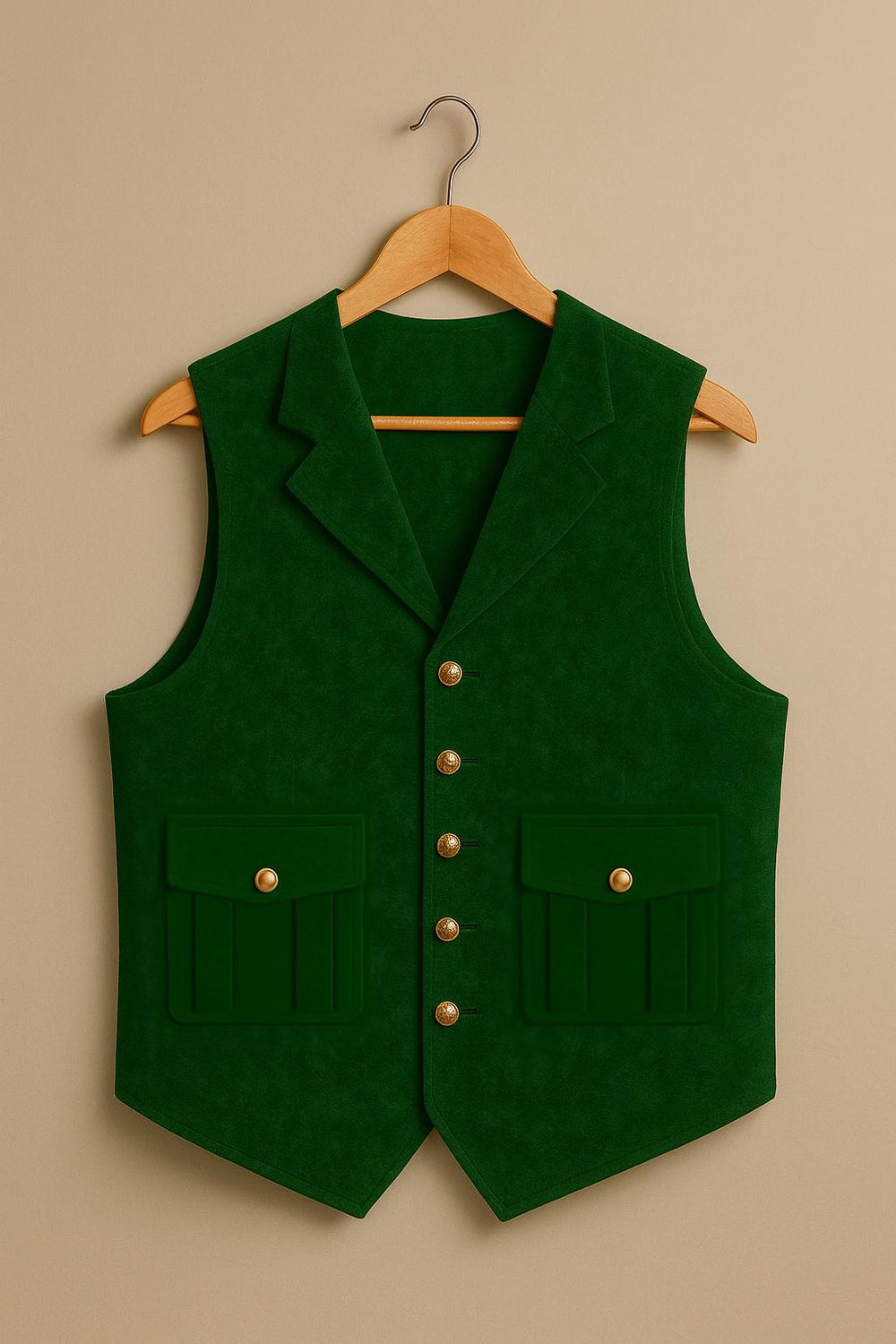 Santa Wool Vest – Green & Red Holiday Costume Vest for Christmas