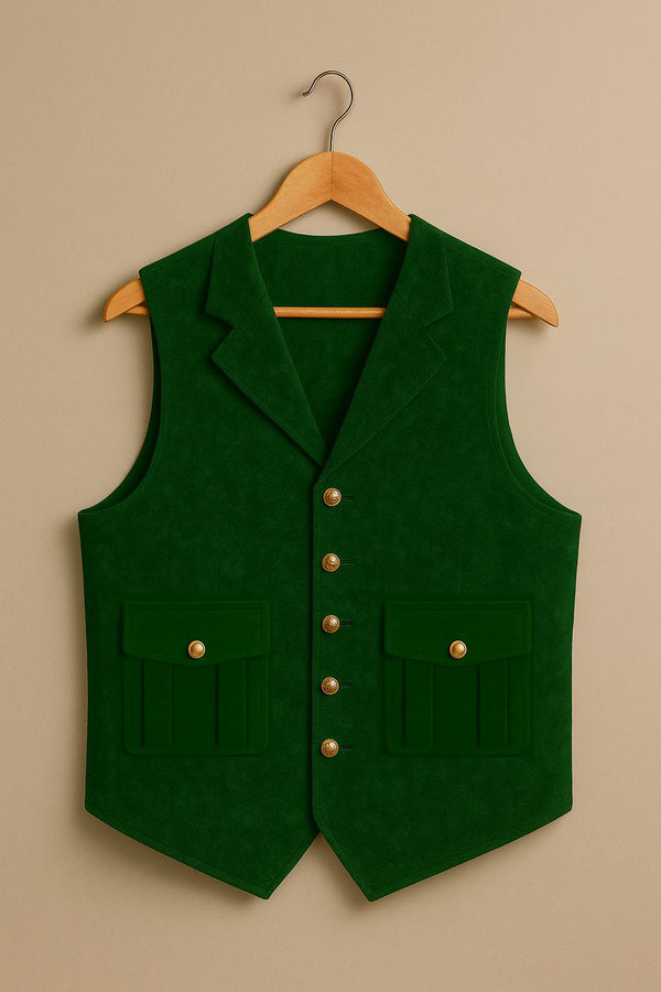 Santa Wool Vest – Green & Red Holiday Costume Vest for Christmas