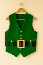 Santa Wool Vest – Green & Red Holiday Costume Vest for Christmas