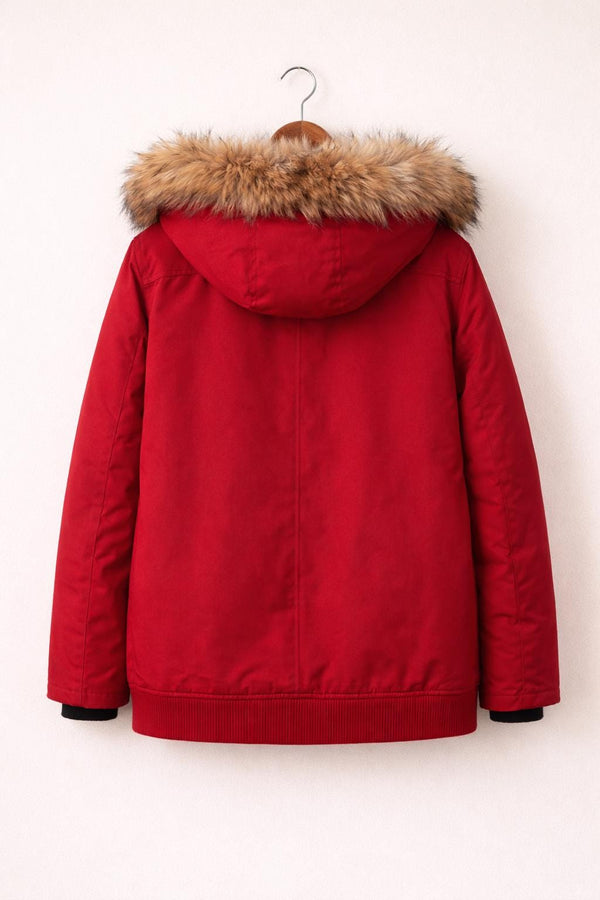 Red Winter Parka Jacket with Fur Hood | Warm Men's Snow Coat