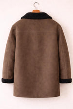 Brown Suede Shearling Jacket | Faux Fur Lined Winter Coat