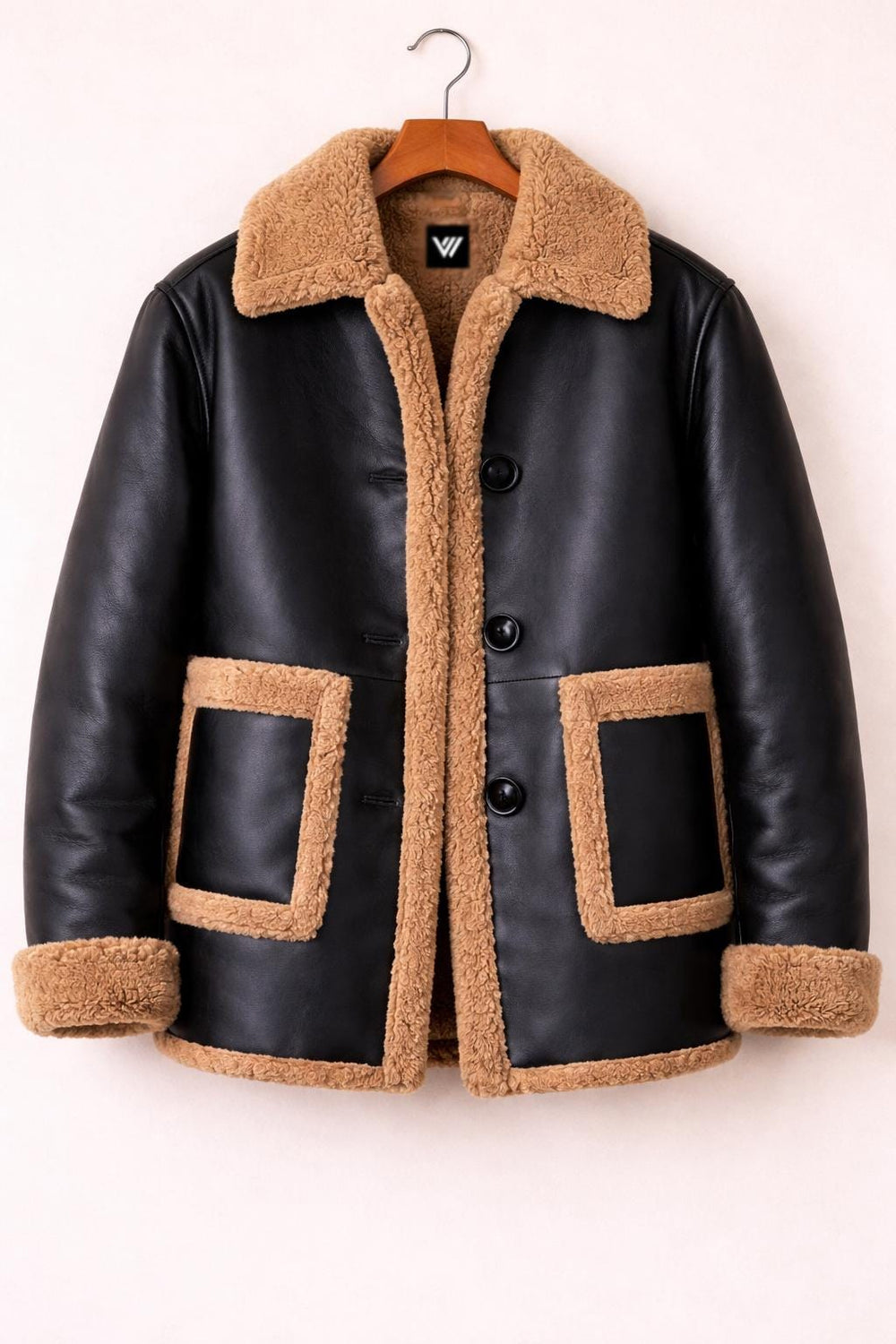 Black Shearling Leather Jacket | Vorn Edge Luxury Faux Fur Coat
