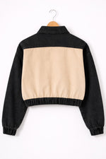 Beige & Black Cotton Denim Cropped Trucker Jacket – By Vorn Edge