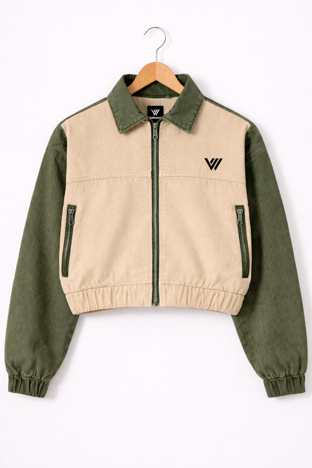 Olive Green & Beige Cotton Trucker Jacket – By Vorn Edge