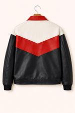 Red Black White Colorblock Leather Jacket – Retro Moto Style