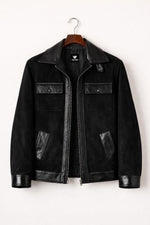 Black Suede Leather Jacket Men | Genuine Leather Handmade Coat