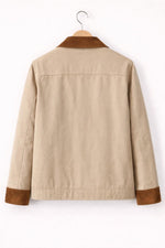 Beige Utility Jacket with Brown Suede Collar & Cuffs | Men’s Jacket