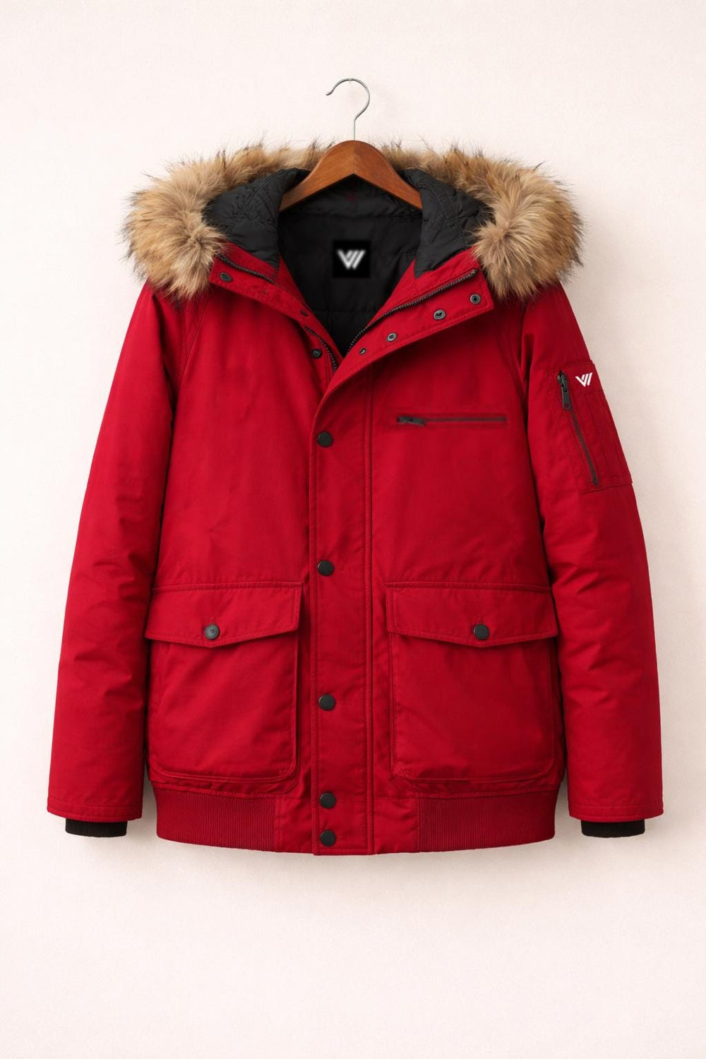 Red Winter Parka Jacket with Fur Hood | Warm Men's Snow Coat