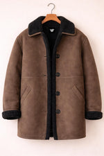 Brown Suede Shearling Jacket | Faux Fur Lined Winter Coat