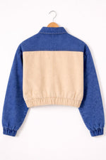 Blue & Beige Cotton Denim Cropped Trucker Jacket – By Vorn Edge