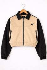 Beige & Black Cotton Denim Cropped Trucker Jacket – By Vorn Edge