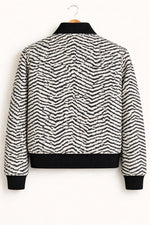 White Black Tiger Print Wool Bomber Jacket Unisex Coat