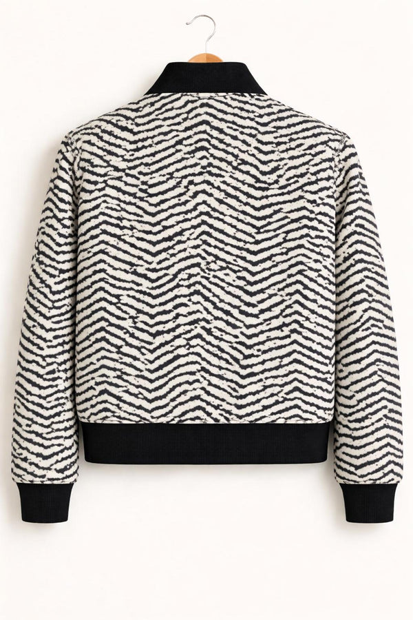 White Black Tiger Print Wool Bomber Jacket Unisex Coat