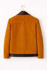 Men’s Suede Leather Jacket Brown Trim Zip Front Coat