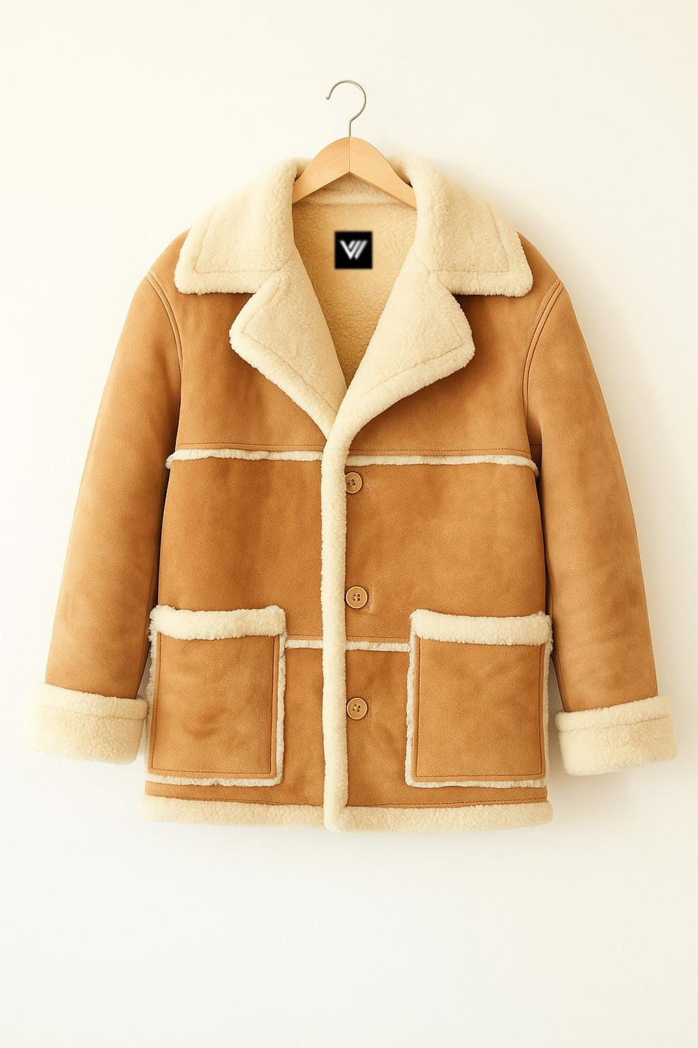 Men’s Tan Shearling Jacket – Suede Leather Winter Coat