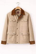 Beige Utility Jacket with Brown Suede Collar & Cuffs | Men’s Jacket
