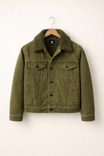 Dark Olive Sherpa Trucker Jacket Wool Lined Classic Fit